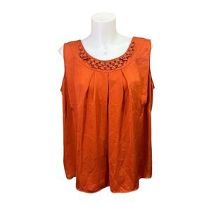 Michael Kors Beaded Rust orange Pleated Sleeveless Blouse size 16 W‎